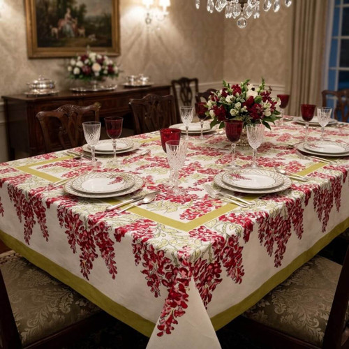 Couleur Nature Wisteria Pink/Green Tablecloth, 71" x 106"