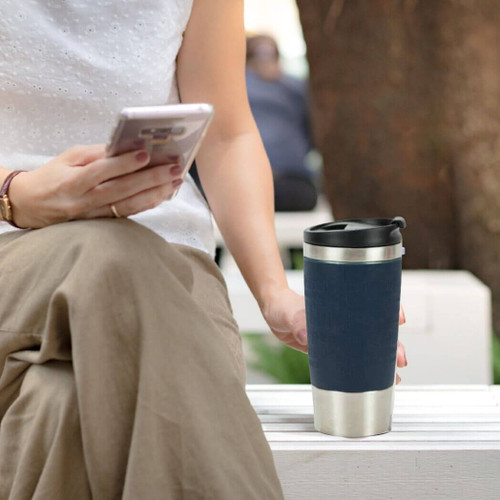 Cantini 17 Oz. Stainless Steel Silicone Grip Travel Mug, Navy