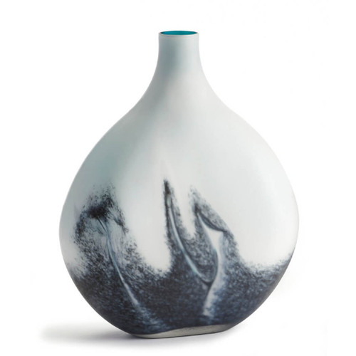 Maison Hand Made White & Blue Opaque Glass Decorative Vase - Large Maison Hand Made White & Blue Opaque Glass Decorative Vase - Large