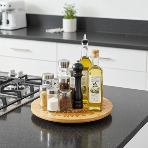 Boston Warehouse  12 Inch Bamboo Lazy Susan, Flower Boston Warehouse  12 Inch Bamboo Lazy Susan, Flower