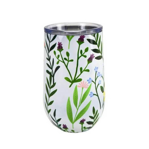 Boston Warehouse Stainless Steel Stemless Wine Glass with Lid, Wildflowers