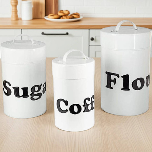 Fiddle & Fern White Nested Enamel Canisters, Set