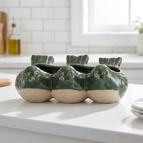 Tag Ceramic Bird Row Planter, Spruce