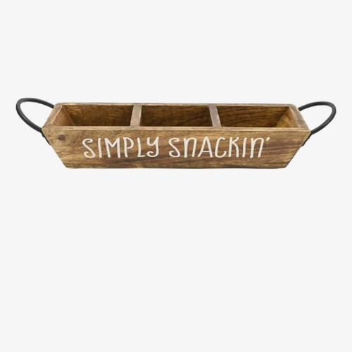Boston Warehouse Divided Wood Tray with Handles, Simply
