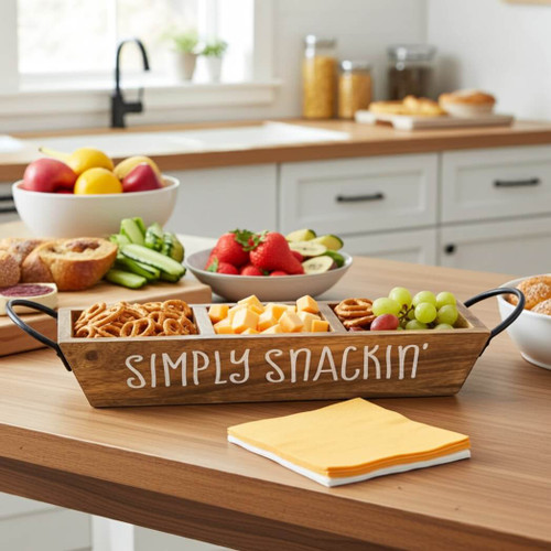 Boston Warehouse Divided Wood Tray with Handles, Simply