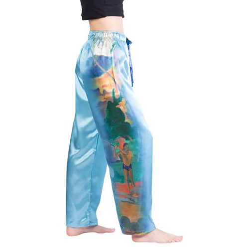 Galleria Satin Pajama Pants, Gauguin Landscape with Peacocks
