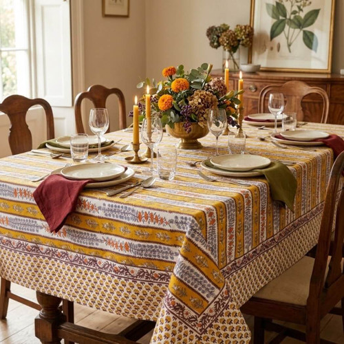 Couleur Nature Provence Avignon Dijon & Blue Tablecloth, 71" x 106"