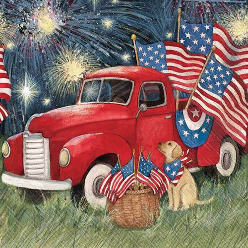 Boston International Paper Cocktail Napkins, Old Glory Red Truck