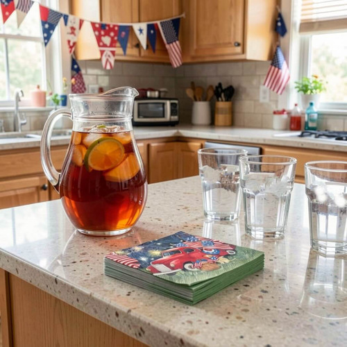 Boston International Paper Cocktail Napkins, Old Glory Red Truck