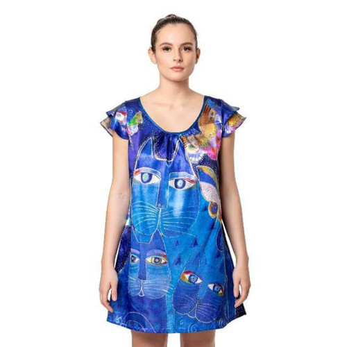 Laurel Burch Indigo Cats Flutter Sleeve Nightgown