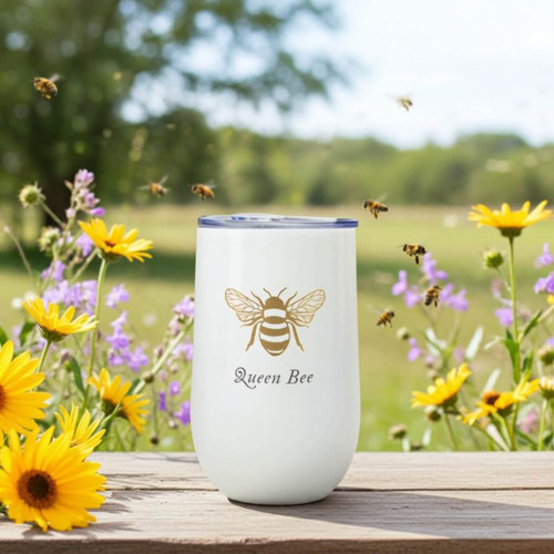 Boston Warehouse Stainless Steel Goblet Tumbler with Lid, Queen Bee