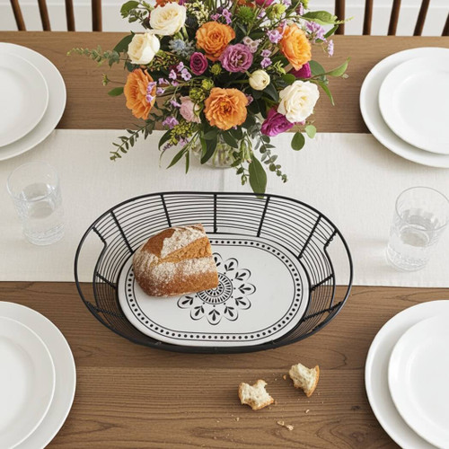 Boston Warehouse Medallion Bread or Fruit Basket, 14 Inch, Black