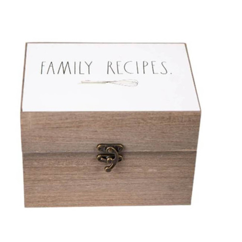 Rae Dunn “Family Recipes” Recipe Wooden Box, 4x6 Cards