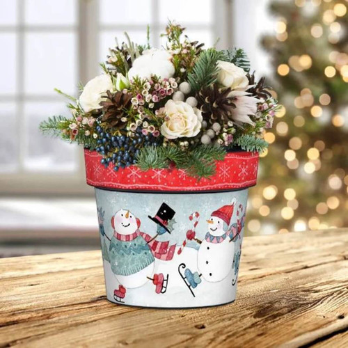 Studio M Snowman Skaters 6" Art Pot  Planter