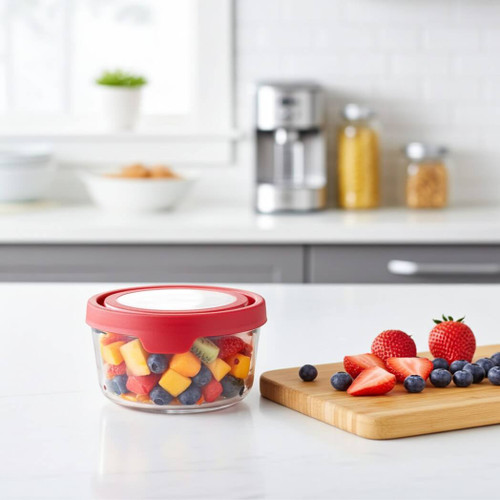 Anchor Hocking 2 Cup Round True Seal Storage Container, Red Anchor Hocking 2 Cup Round True Seal Storage Container, Red