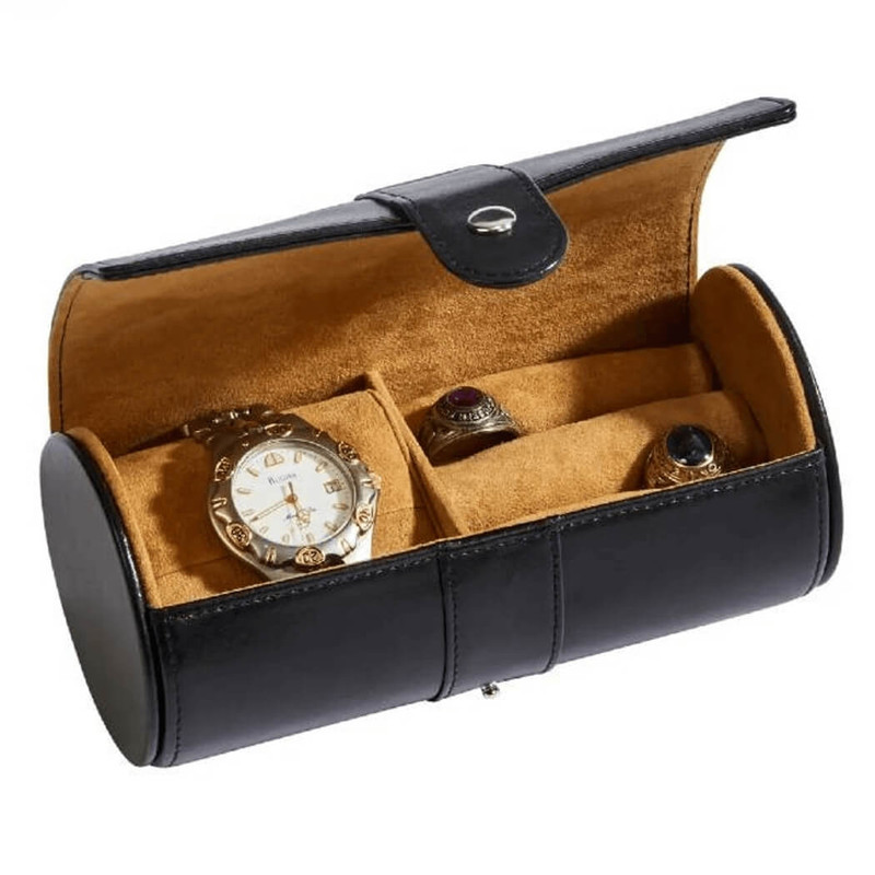 Creative Gifts Black Leather Round Jewelry Case 