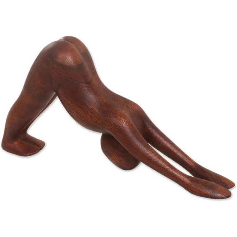 Novica Handmade Downward Facing Dog Wood Statuette