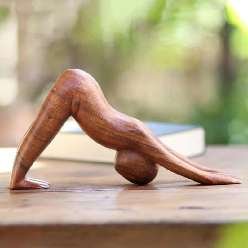 Novica Handmade Downward Facing Dog Wood Statuette