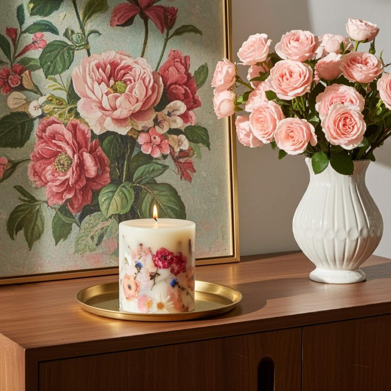 Rosy Rings Apricot Rose Small Round Botanical Candle