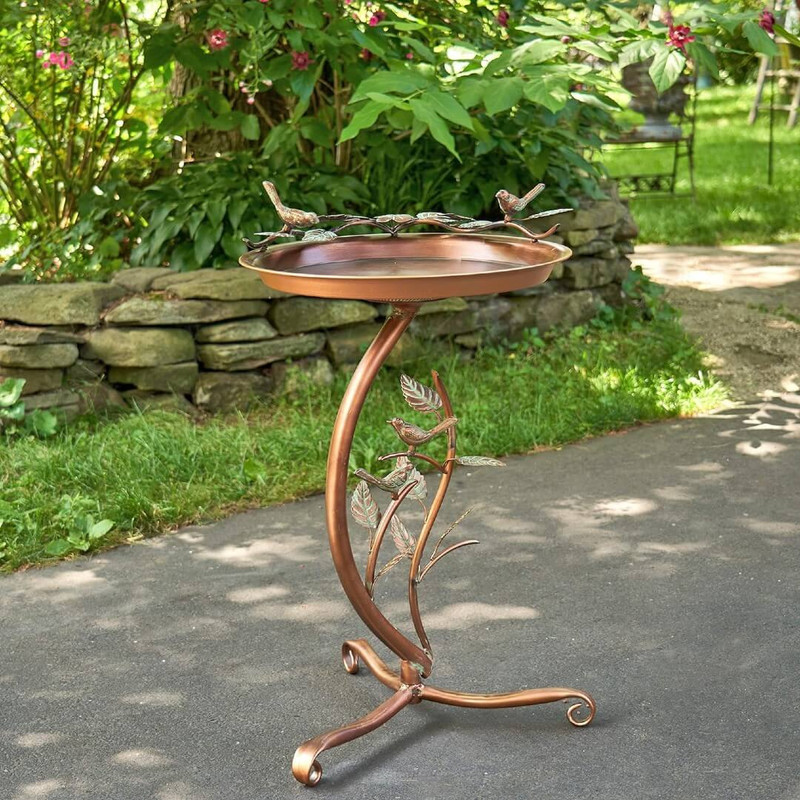 Zaer Ltd. International Shallow Copper-Finish Birdbath on Branch Stand