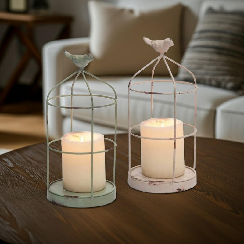 Foreside Home Set of 2 Pillar Candle Holders With Bird