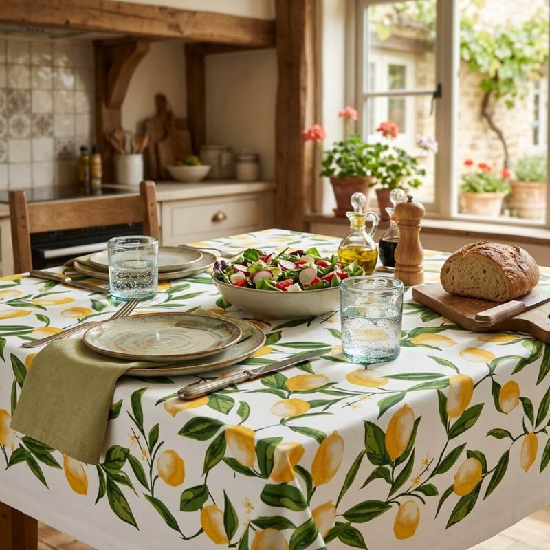 Design Imports Lemon Bliss Printed Tablecloth, 52x52-inches