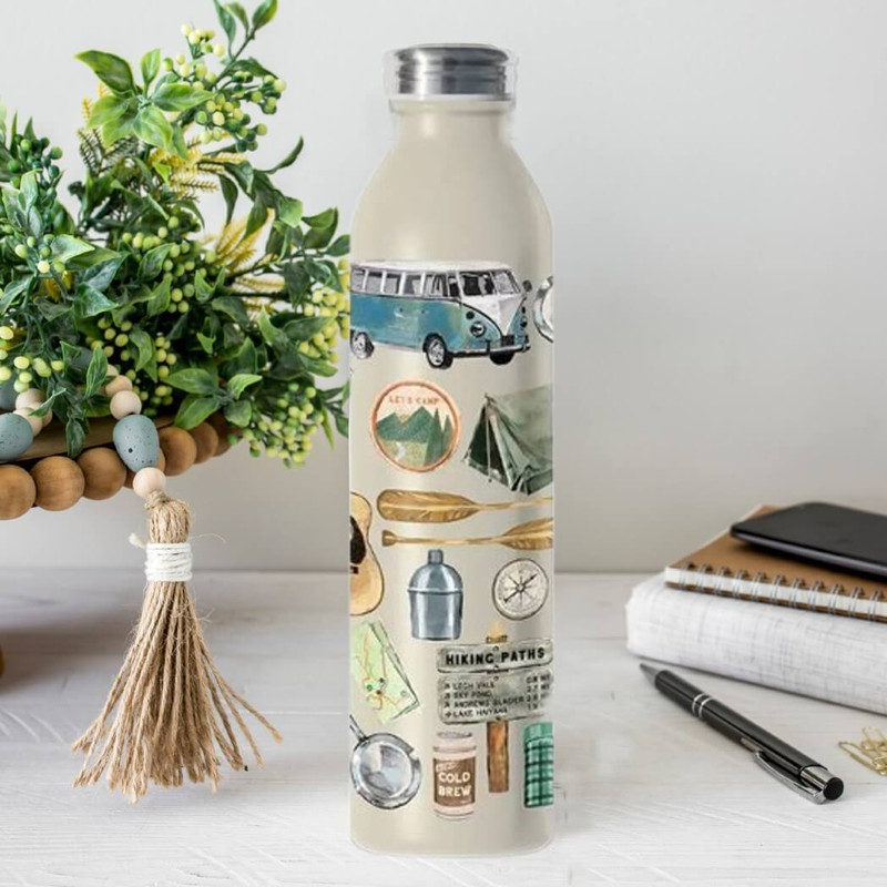 Molly & Rex Stainless Steel Water Bottle, Retro Camping