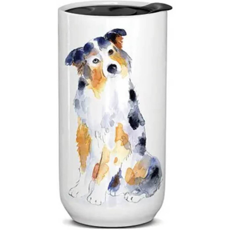 Punch Studio Travel Mug Watercolor Pets Australian Shepherd