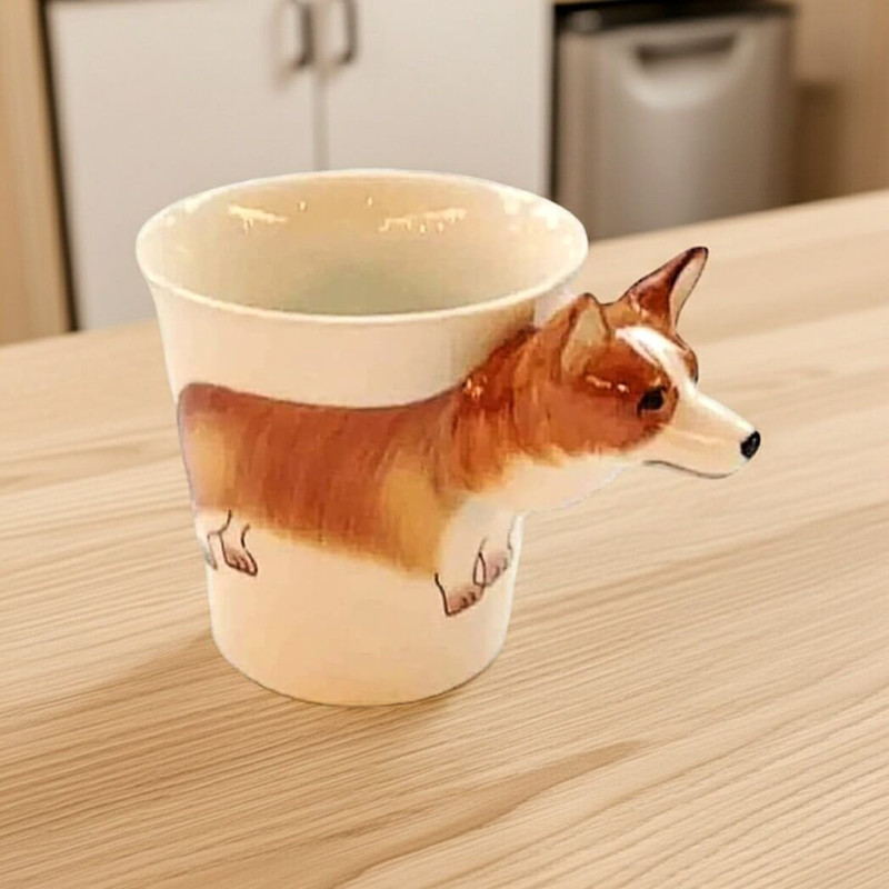 Sea Island Imports Stoneware 8-Oz Mug, Tan Corgi