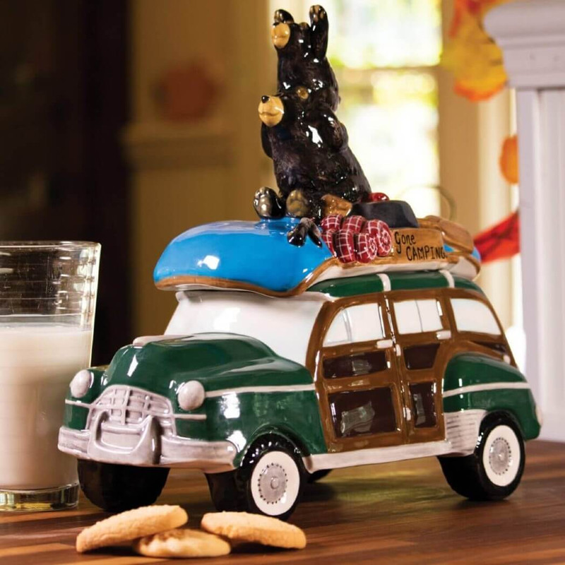 Blue Sky Clayworks Going Camping Bears Cookie Jar
