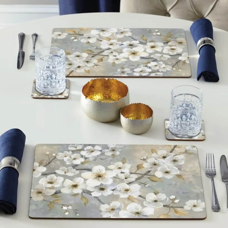 Cala Home Blossoms Decorative Hardboard Placemats, Set of 4