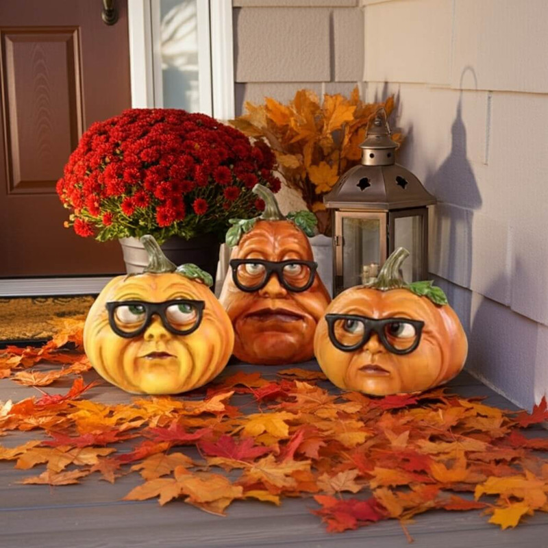 Gerson Company Resin Pumpkins with Glasses, Set of 3