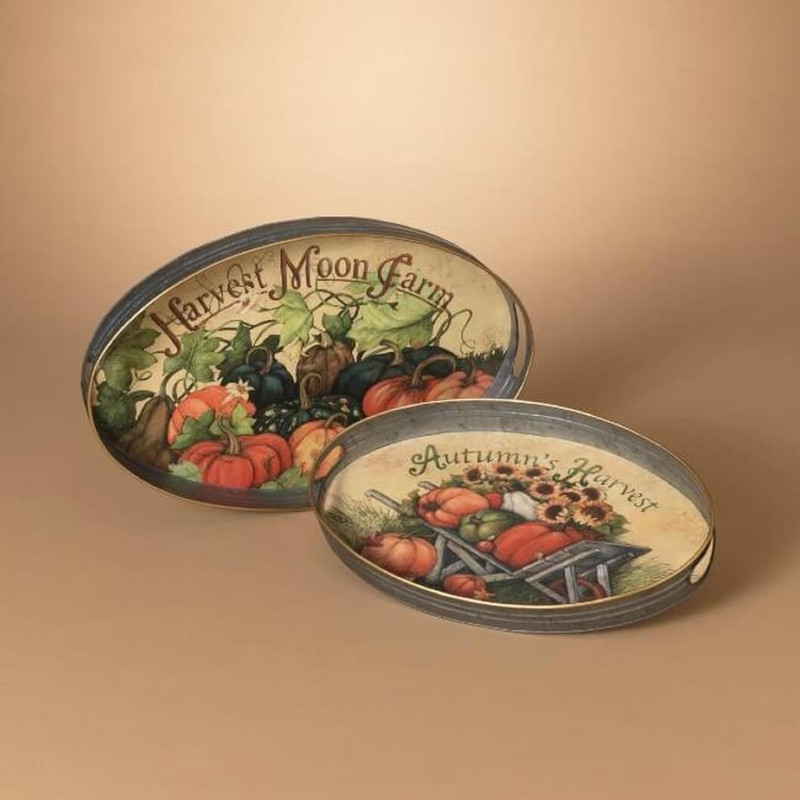Gerson Oval Metal Harvest Decorative Trays, Set of 2