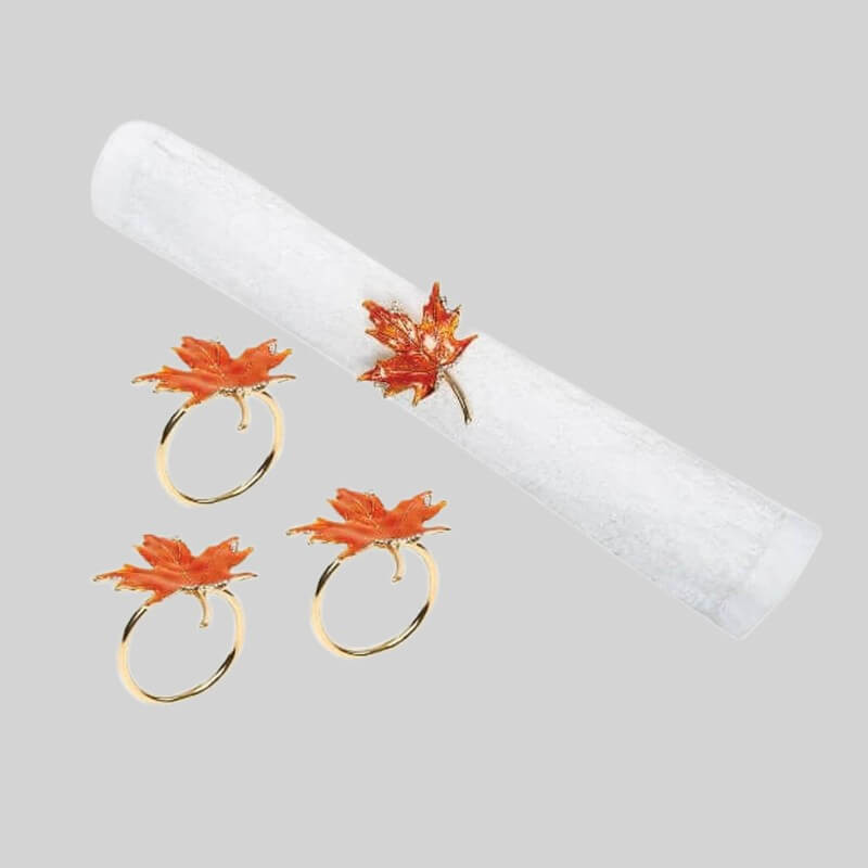 C&F Home Fall/Harvest Maple Leaf Napkin Ring Set 4