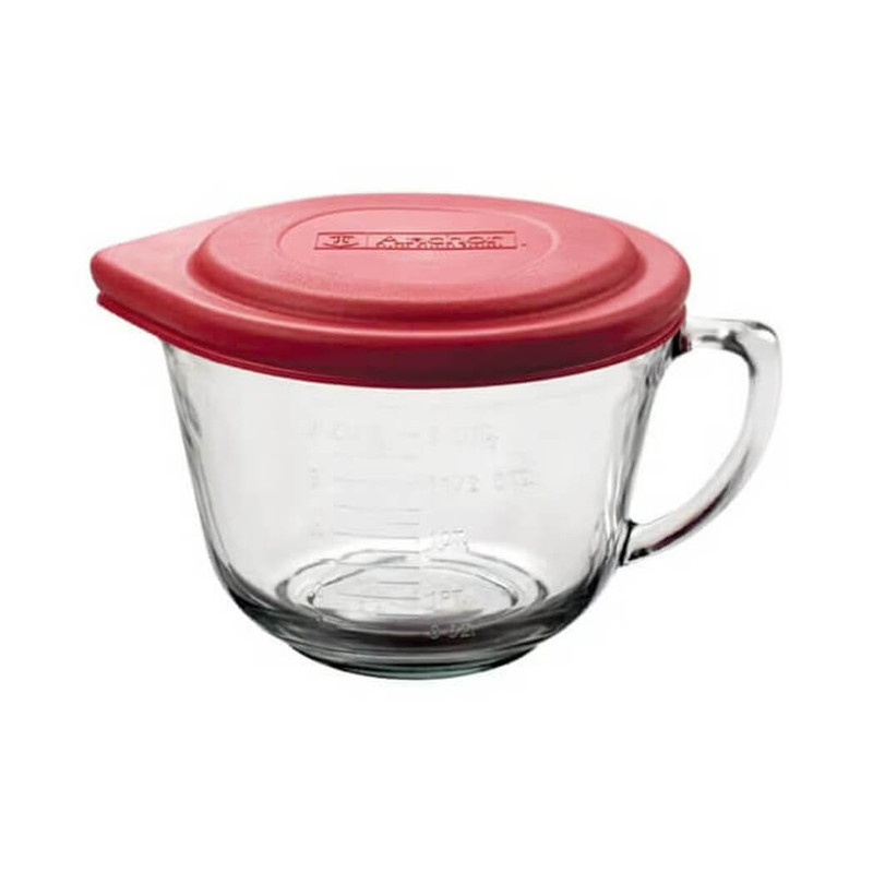 Anchor Hocking Batter Bowl, 2 Quart Glass Mixing Bowl with Red Lid