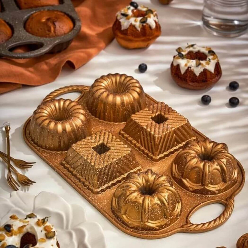 Emsan Griss Six-In-One Non-Stick Cake Mold, Gold