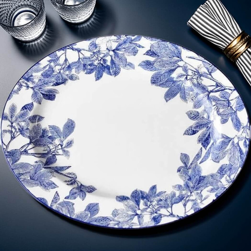 Caskata Blue Arbor Large Oval Rimmed Serving Platter