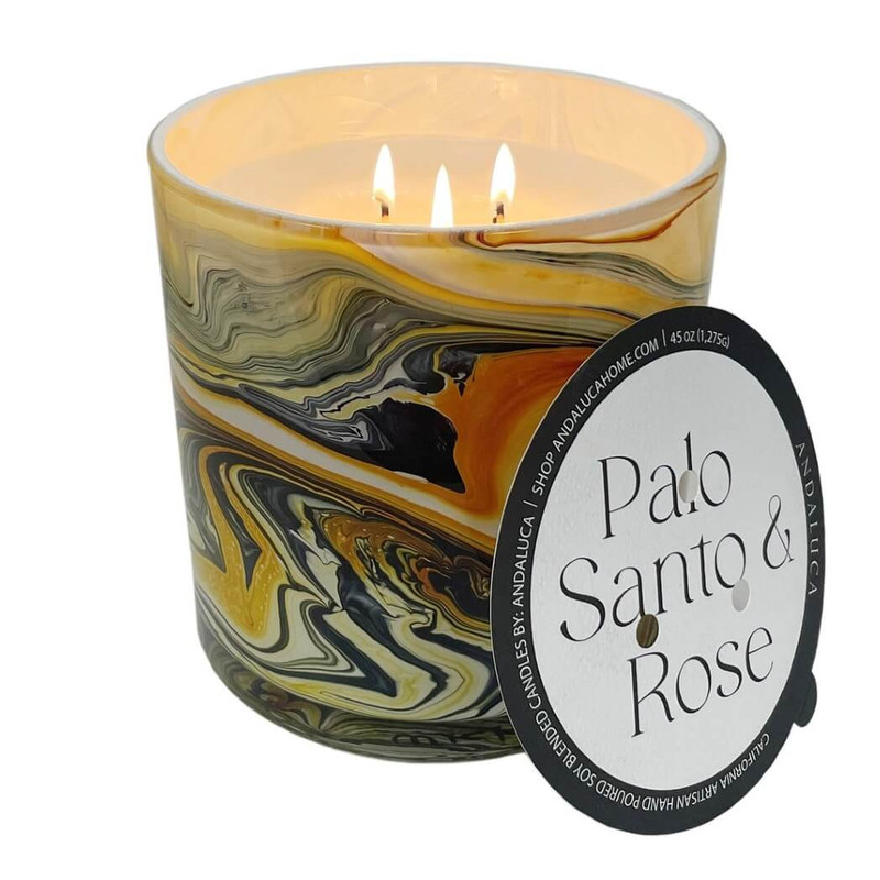 Andaluca Palo Santo & Rose Swirl Glass Candle, 45-Ounces
