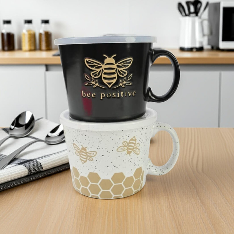 Boston Warehouse 20 Oz Souper Soup Mug with Lid, Bee Positive Boston Warehouse 20 Oz Souper Soup Mug with Lid, Bee Positive