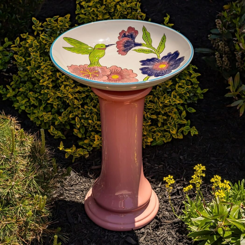 Zaer 24-Inch Tall Hand-Painted Hummingbird Porcelain Birdbath, Charlotte Zaer 24-Inch Tall Hand-Painted Hummingbird Porcelain Birdbath, Charlotte