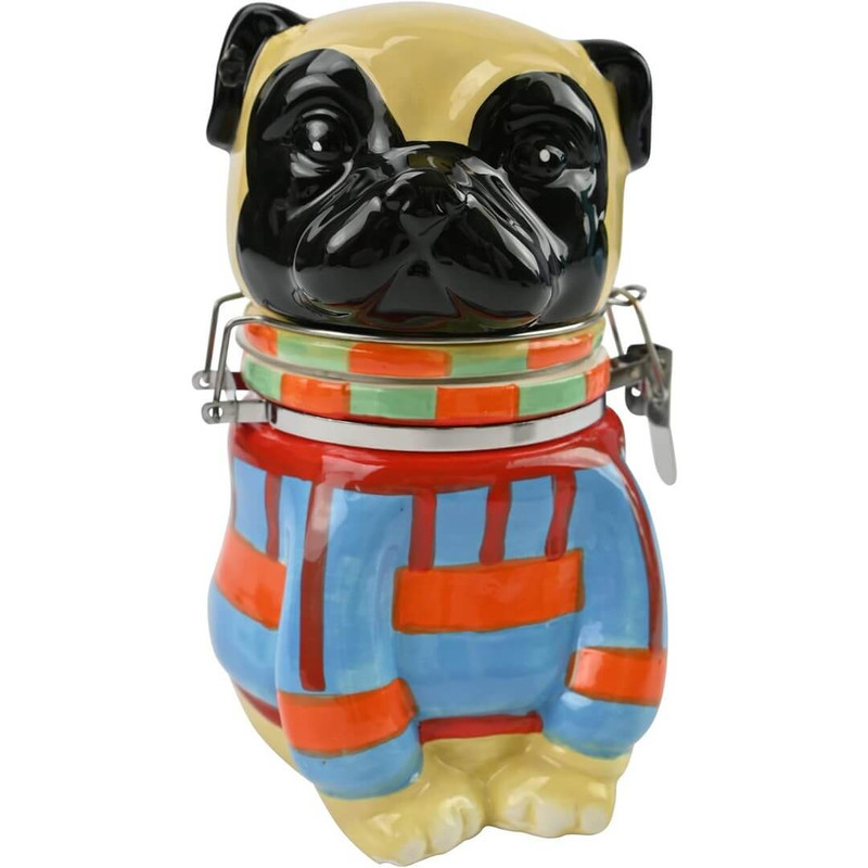 Boston Warehouse Pugly Sweater Hinged Jar, Earthenware Storage Container 