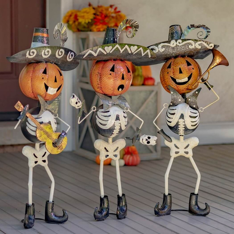  Zaer Small Iron Skeleton Mariachi Figurines, Set of 3, Tres Marlonis 