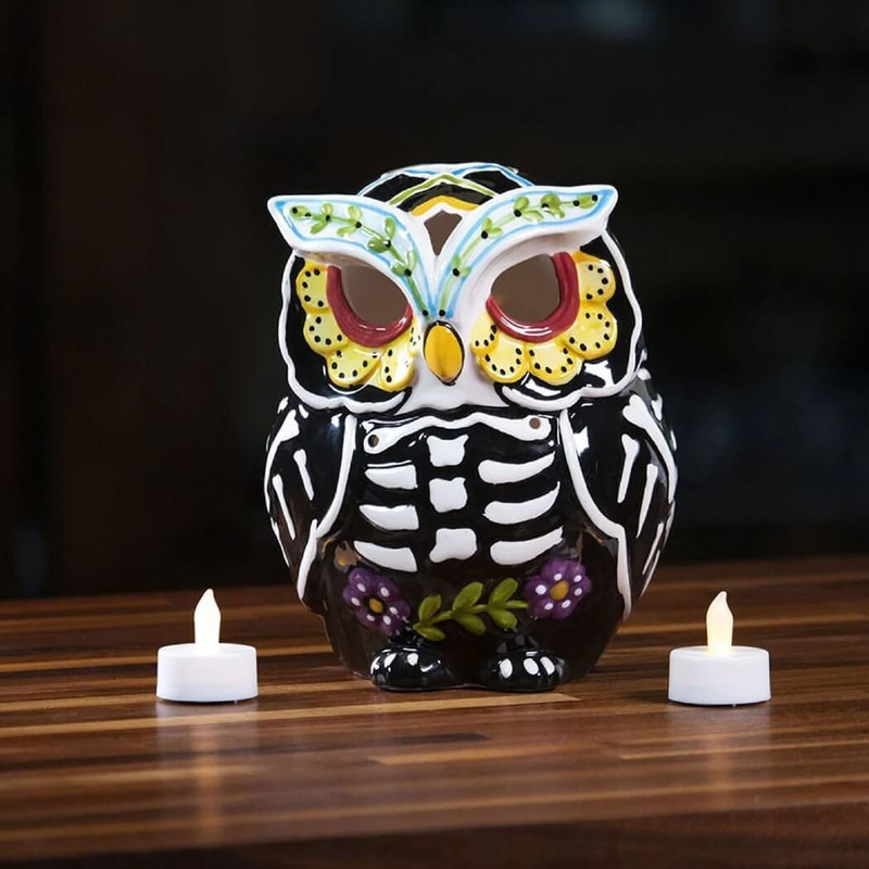 Blue Sky Clayworks Day of The Dead Owl Candle House