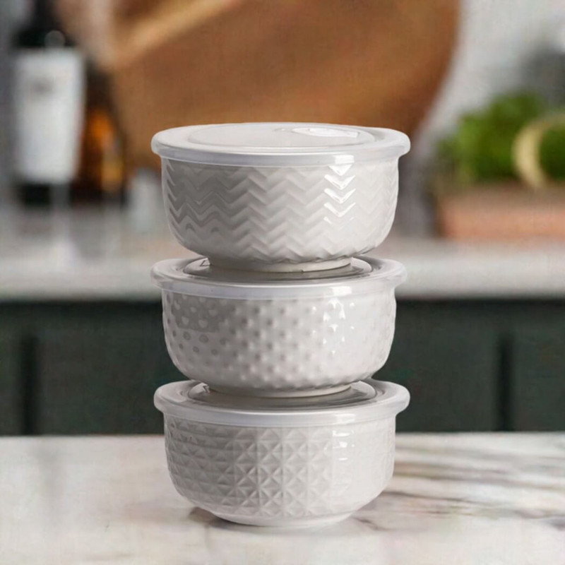 Drew Derose White Serving Bowls/Storage Bowls, Set of 3