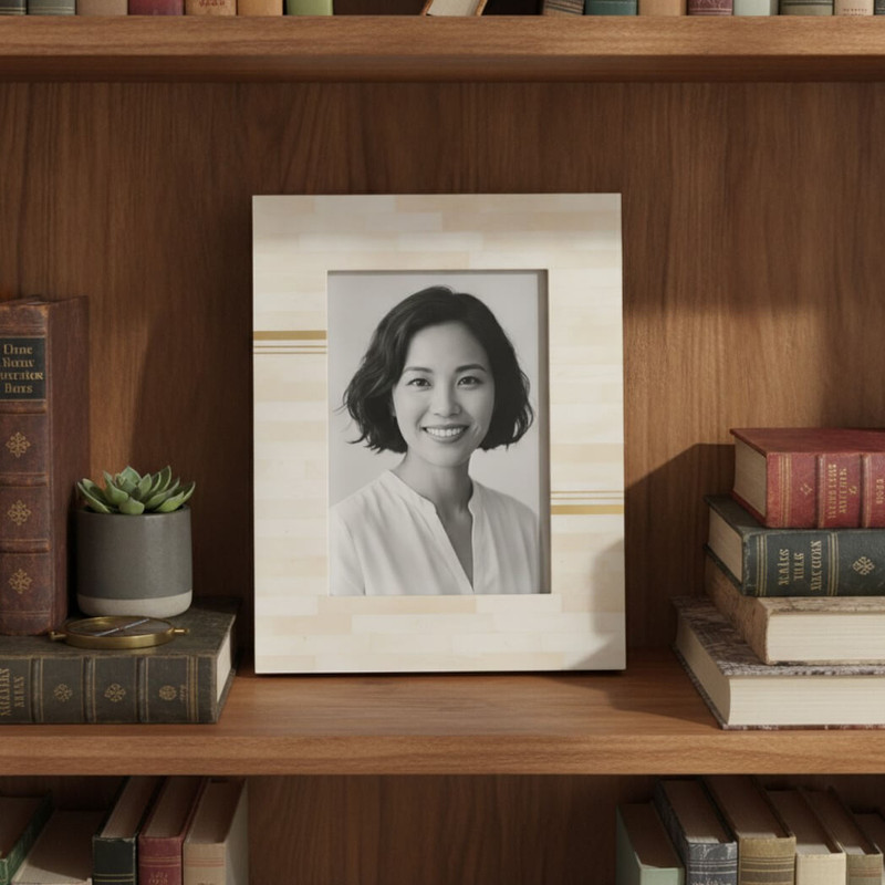Matr Boomie Mukhendu 5x7 Cream Picture Frame - Carved Bone, Brass Bar