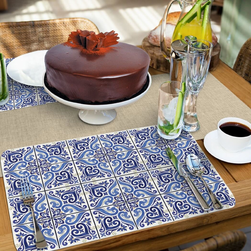 ounterArt Reversible Plastic Placemats, Set of 4, Shades of Blue (174-00101)