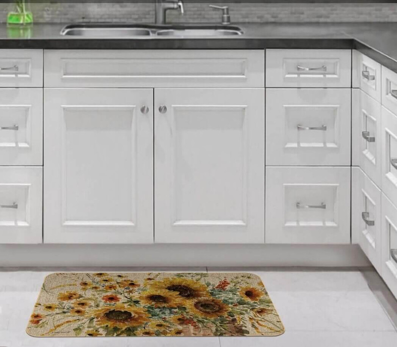 Highland Home Sunflowers Forever Indoor/Outdoor Natural Linen Look Floor Mat (206-00032)