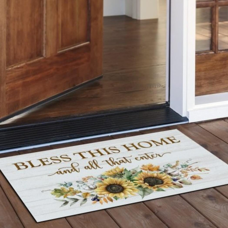 Highland Home Welcome All Who Enter Indoor/Outdoor Natural Linen Look Floor Mat