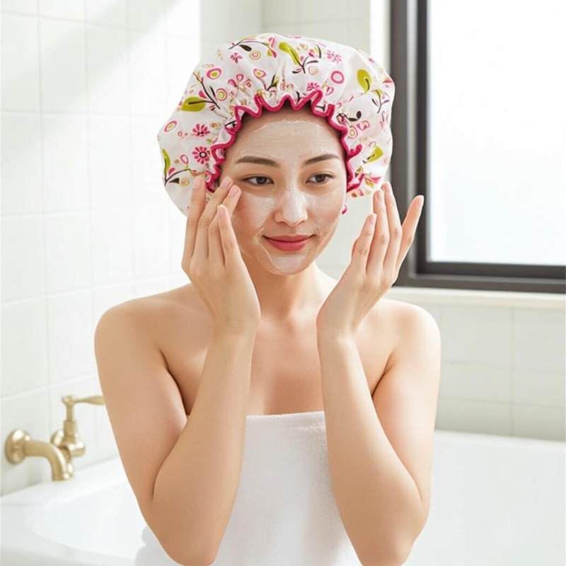 Spa Sister Olive Leaves Print Bouffant Shower Cap
