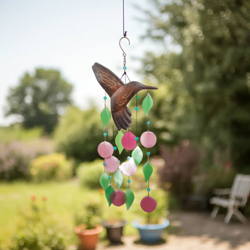 Sunset Vista Hummingbird Seaglass 22" Wind Chime